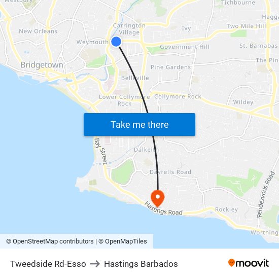 Tweedside Rd-Esso to Hastings Barbados map