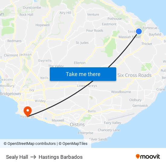 Sealy Hall to Hastings Barbados map