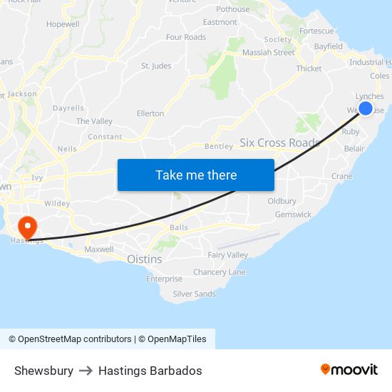 Shewsbury to Hastings Barbados map