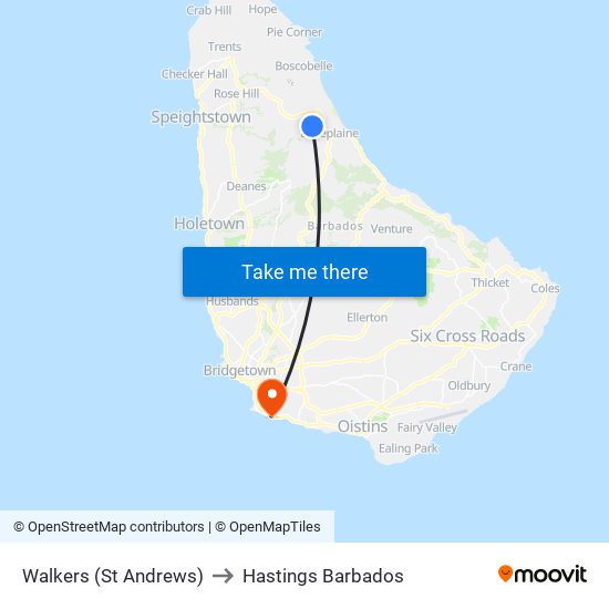 Walkers (St Andrews) to Hastings Barbados map