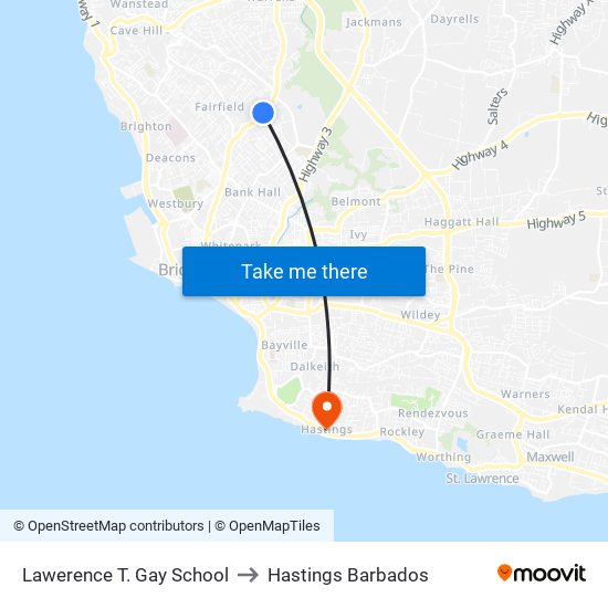 Lawerence T. Gay School to Hastings Barbados map
