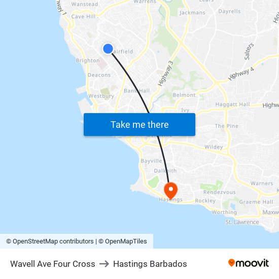 Wavell  Ave Four Cross to Hastings Barbados map