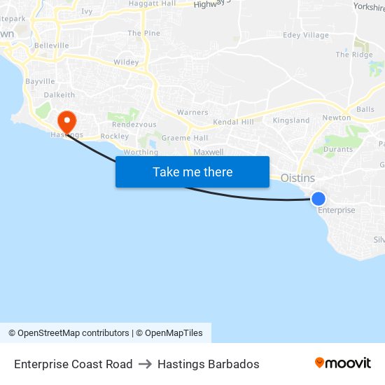 Enterprise Coast Road to Hastings Barbados map