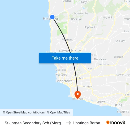 St James Secondary Sch (Morgans) to Hastings Barbados map