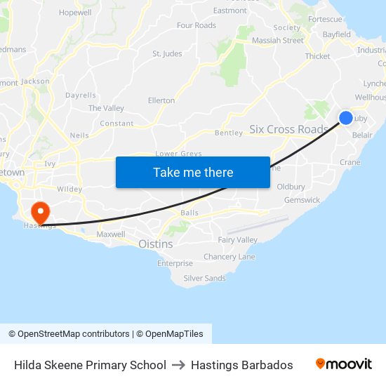 Hilda Skeene Primary School to Hastings Barbados map