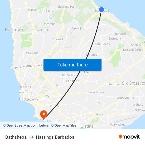 Bathsheba to Hastings Barbados map