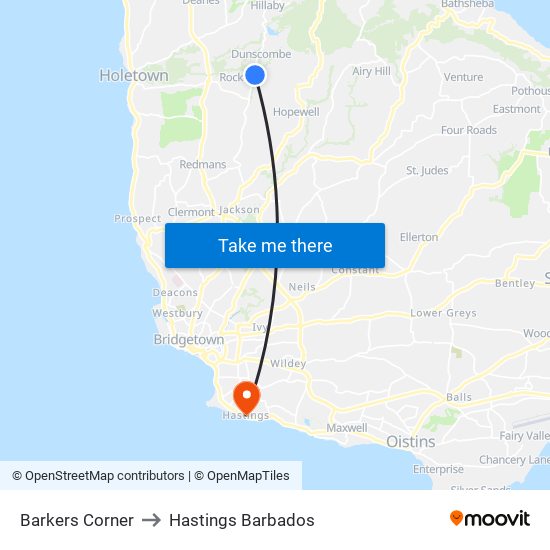Barkers Corner to Hastings Barbados map
