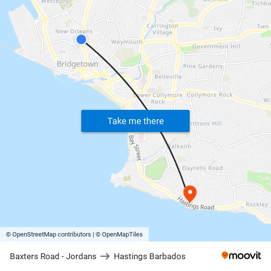 Baxters Road - Jordans to Hastings Barbados map