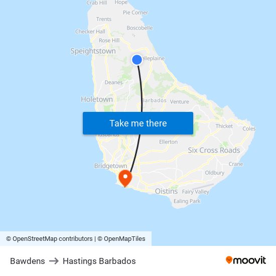 Bawdens to Hastings Barbados map