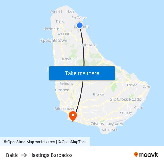 Baltic to Hastings Barbados map