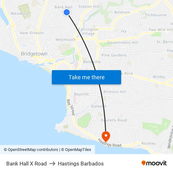 Bank Hall X Road to Hastings Barbados map