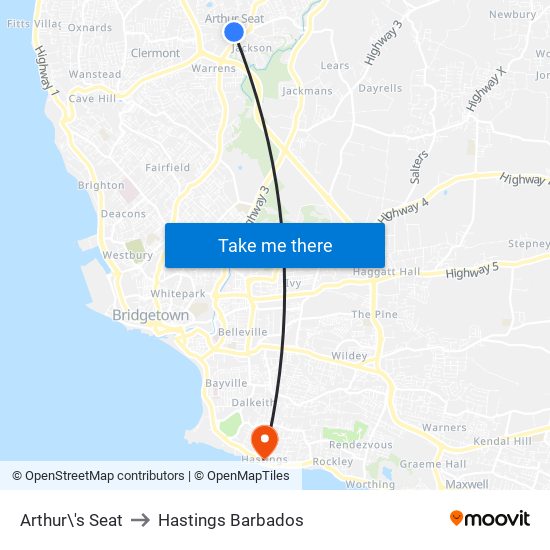 Arthur\'s Seat to Hastings Barbados map