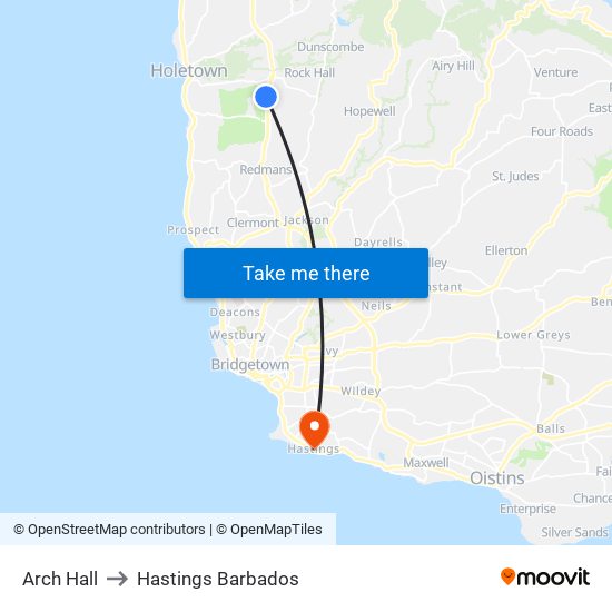 Arch Hall to Hastings Barbados map