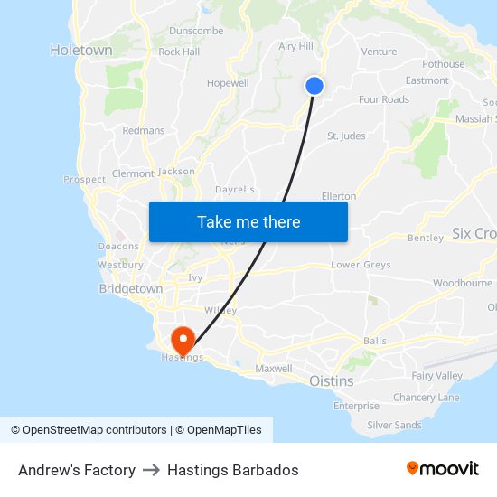 Andrew's Factory to Hastings Barbados map