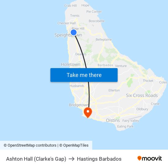 Ashton Hall (Clarke's Gap) to Hastings Barbados map