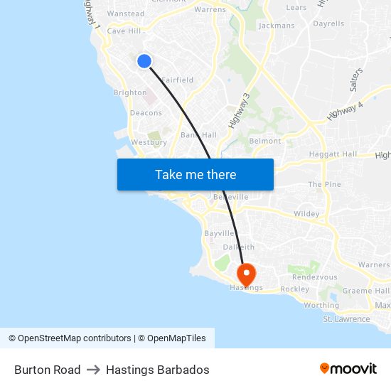 Burton Road to Hastings Barbados map