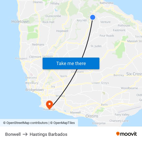 Bonwell to Hastings Barbados map