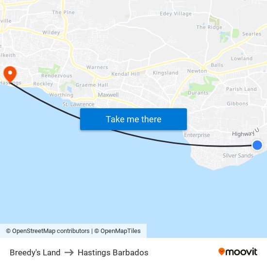 Breedy's Land to Hastings Barbados map