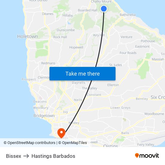 Bissex to Hastings Barbados map