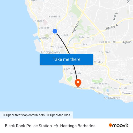 Black Rock-Police Station to Hastings Barbados map
