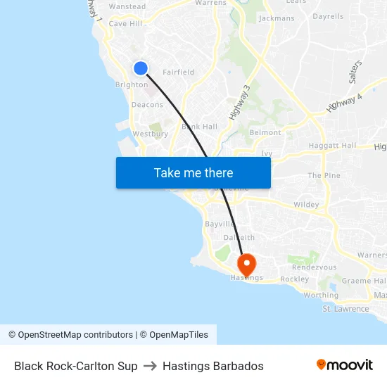 Black Rock-Carlton Sup to Hastings Barbados map