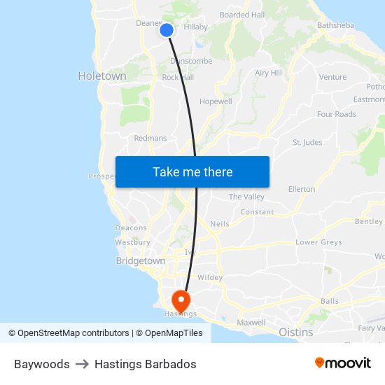 Baywoods to Hastings Barbados map