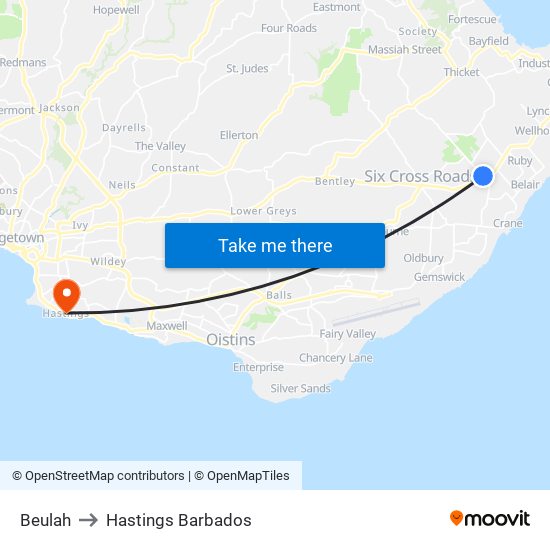 Beulah to Hastings Barbados map