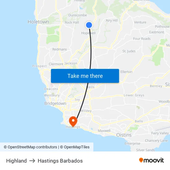 Highland to Hastings Barbados map
