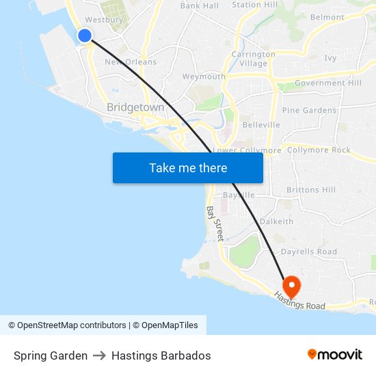 Spring Garden to Hastings Barbados map
