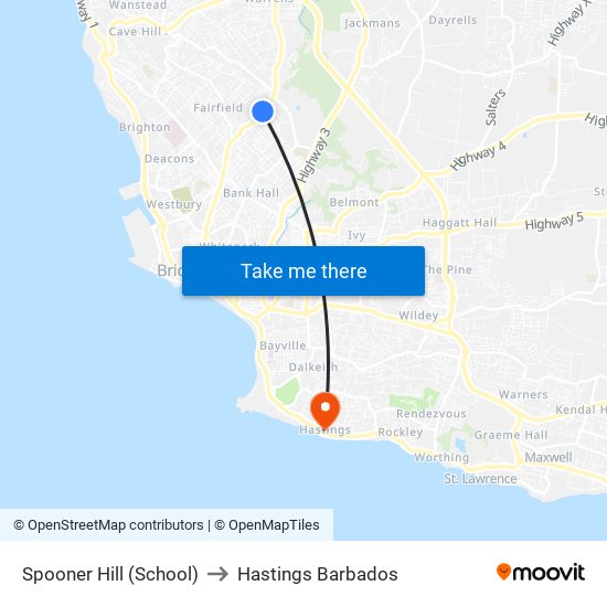 Spooner Hill (School) to Hastings Barbados map