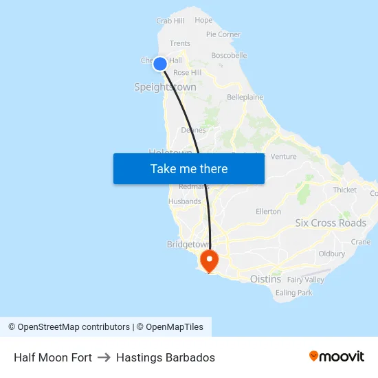 Half Moon Fort to Hastings Barbados map