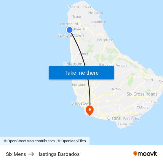 Six Mens to Hastings Barbados map