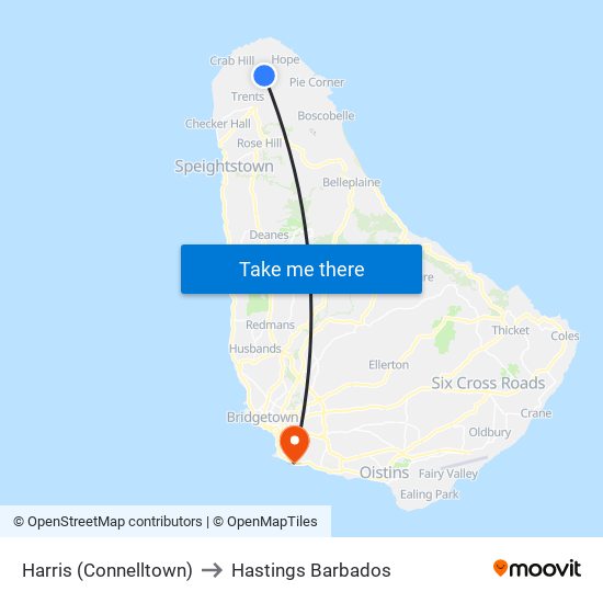 Harris (Connelltown) to Hastings Barbados map