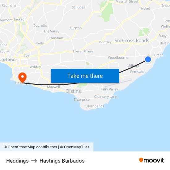 Heddings to Hastings Barbados map