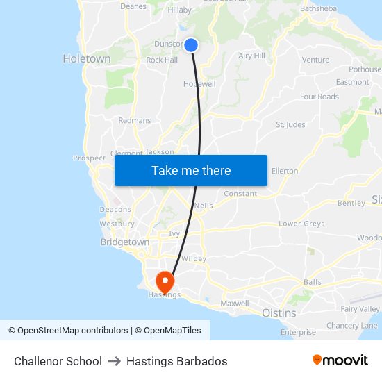 Challenor School to Hastings Barbados map