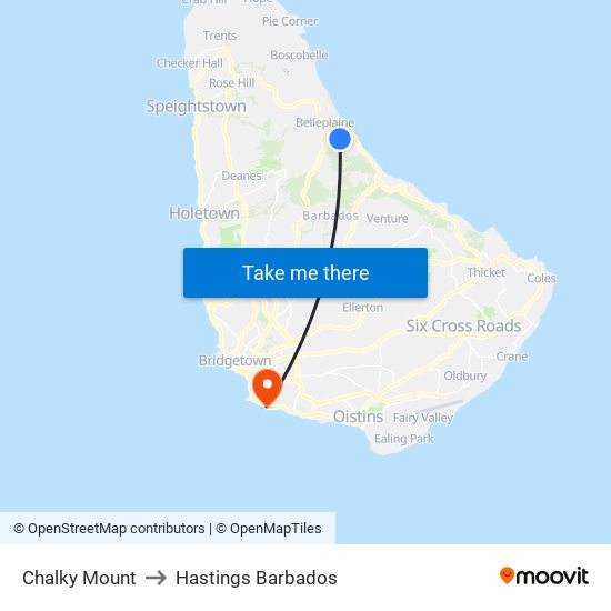 Chalky Mount to Hastings Barbados map