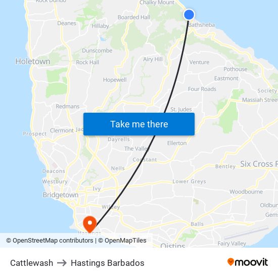 Cattlewash to Hastings Barbados map