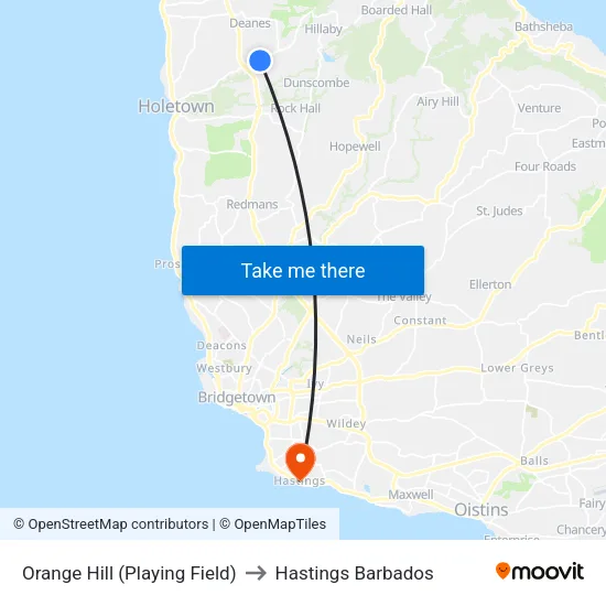 Orange Hill (Playing Field) to Hastings Barbados map