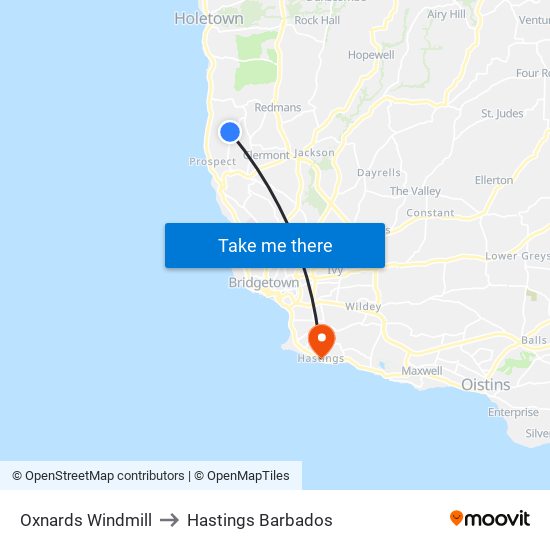 Oxnards Windmill to Hastings Barbados map