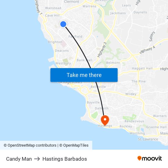 Candy Man to Hastings Barbados map