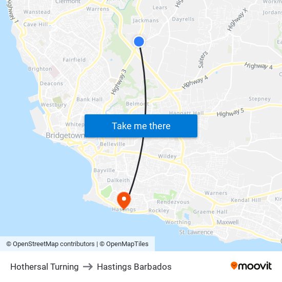 Hothersal Turning to Hastings Barbados map