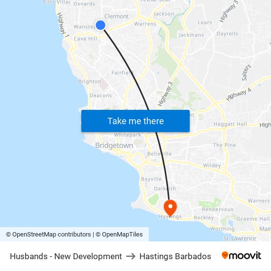 Husbands - New Development to Hastings Barbados map