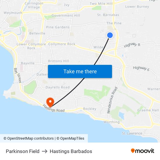 Parkinson Field to Hastings Barbados map