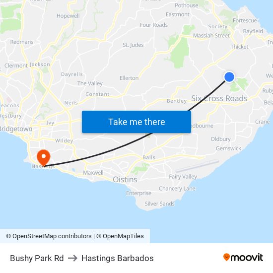Bushy Park Rd to Hastings Barbados map