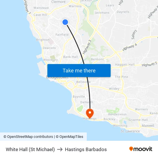 White Hall (St Michael) to Hastings Barbados map