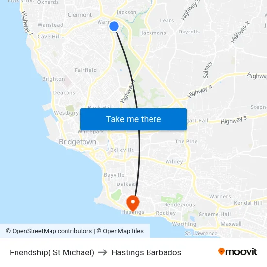 Friendship( St Michael) to Hastings Barbados map