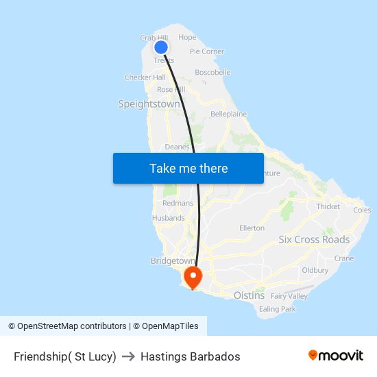 Friendship( St Lucy) to Hastings Barbados map