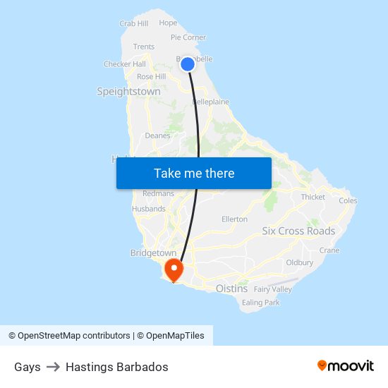 Gays to Hastings Barbados map