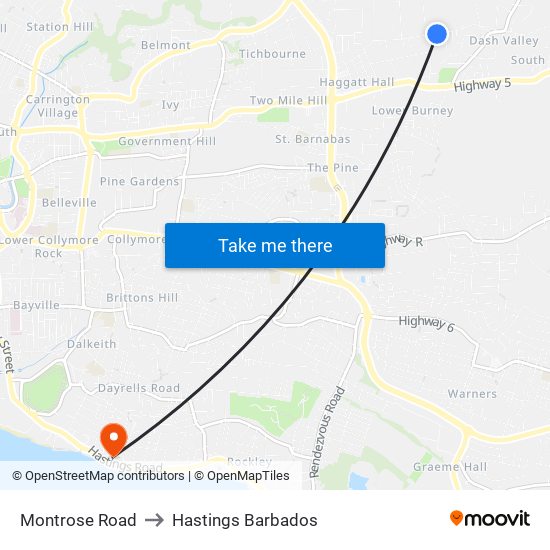 Montrose Road to Hastings Barbados map