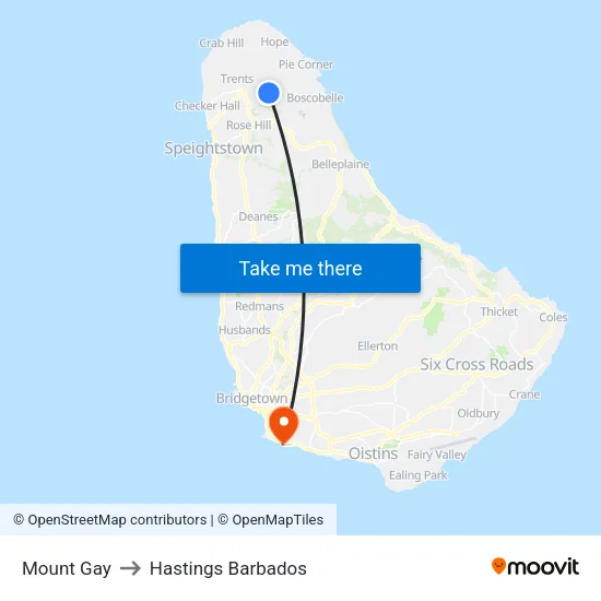 Mount Gay to Hastings Barbados map
